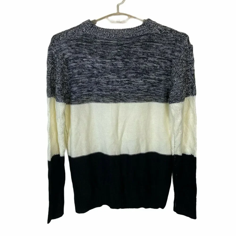 Shermie Sweater Stripe Colorblock Crew Neck Acrylic sz XL Men's Cream Black